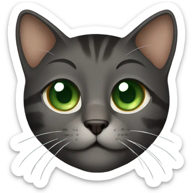 Gray, black and brown cat with green eyes and brown spot on nose sticker