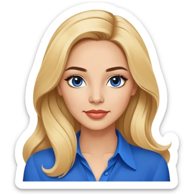 Linette Torres, Puerto Rican actress with fair complexion, beautiful facial features, bright expressive eyes, defined cheekbones, full lips with warm smile, long flowing blonde hair, wearing a stylish blue blouse sticker