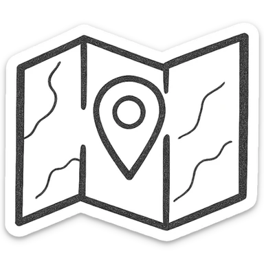 map icon, sketchy, playful, hand-drawn outline style sticker