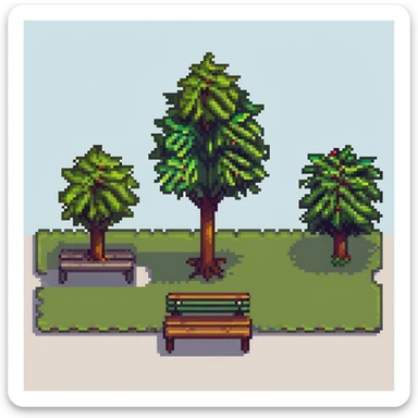simple iconic city park with tree and bench sticker