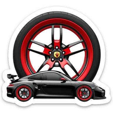 black porsche gt3, black rims, red caliper sticker