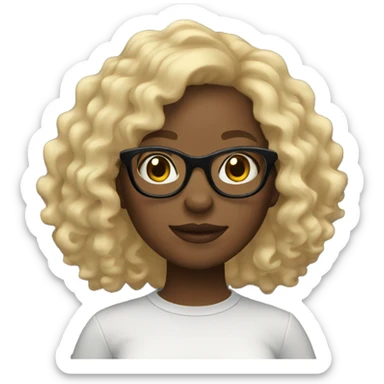 Black girl with blonde curly hair and glasses sticker
