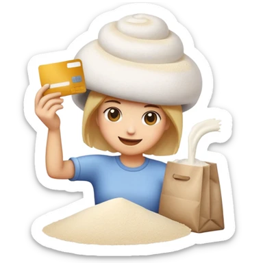 Emoji with credit card in hand and a pile of flour sticker