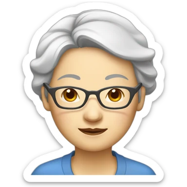 Chinese senior woman th sleepy eyes wear glasses sticker