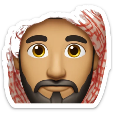 A Saudi man with wheat-colored skin, wearing a red shemagh and black agal. He has a short beard and full mustache, giving him a confident and traditional look. His calm expression shows wisdom and experience. sticker