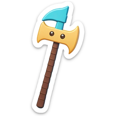Clash of Clans aesthetic: Cinematic Playful Pixel 3D Pickaxe Portrait Emoji, rendered in a 3D vector-style similar to standard emojis with minimal shading and bold, simplified shapes. A compact, distinct form with signature details, softly glowing with a pixelated adventure charm. Simplified yet unmistakably iconic, highly detailed and consistent, glowing with a soft radiance and high shine. Stylized with a touch of classic pixel-art charm and a soft glowing outline, capturing the essence of a beloved gaming relic with a friendly, playful manner! sticker