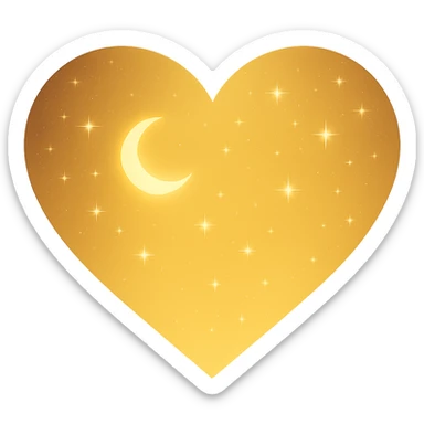 Modify the heart with a night sky gradient to a yellow night theme with a yellow gradient, more stars, and a soft glow. Remove the background entirely  sticker