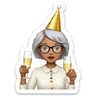 Light skinned Black girl with glasses short natural gray haircut celebrating new year’s  sticker