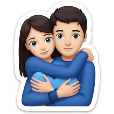  Chłopak z ciemnymi włosami i z ciemnymi oczami przytulający się do brunetki z niebieskimi oczami sticker