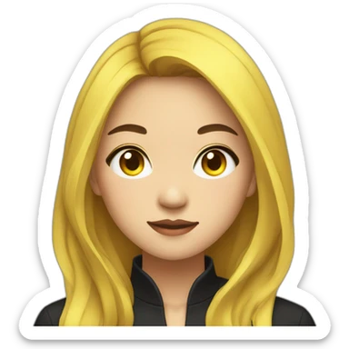 Female asian round face with black long untied yellow highlighted long hair in a black shirt sticker