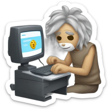 un leon escribiendo en una computadora sticker