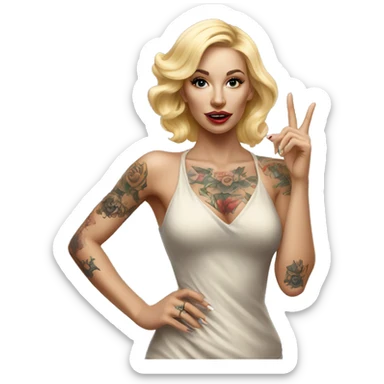 Blonde elegant women, her Body Covered with Tattoos, POINTING YOU with her HAND , Hyper realistic sticker