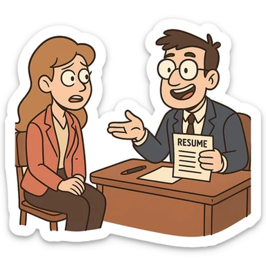 two people in a job interview, cartoon style illustration sticker