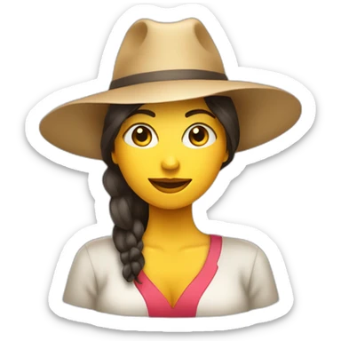 Mujer morena con sombrero creando ideas para redes sociales  sticker