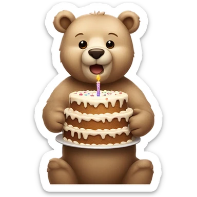 Beige bear holding beige birthday cake  sticker