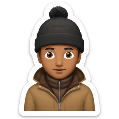 indian guy wearing a black winter hat and brown winter jacket sticker