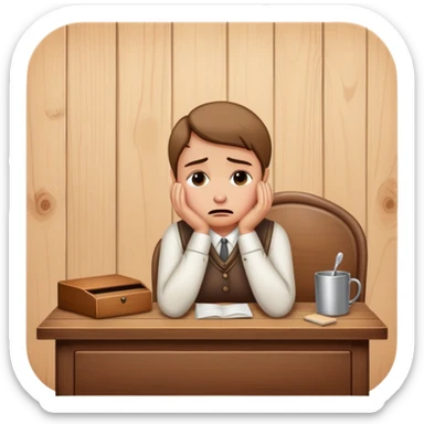 person sitting at a vintage wooden desk crying sticker