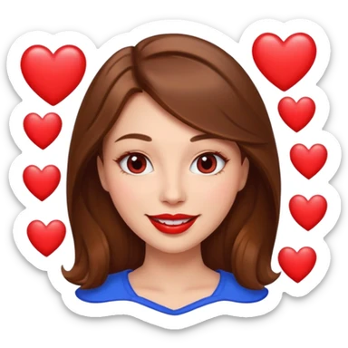 brownhaired woman with red lips and hearts in eyes sticker