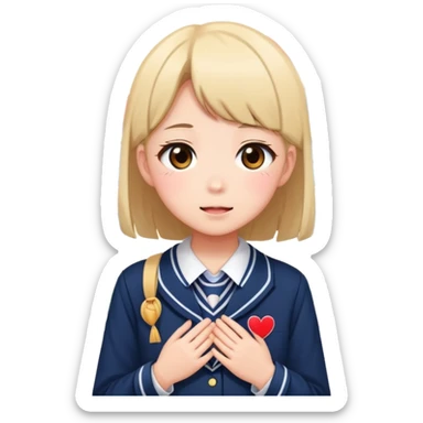 Japanese high school girl receiving love confession with blushing face behind school building sticker