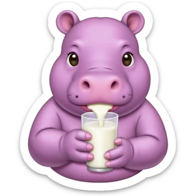 Hippo animal Pink milk image sticker