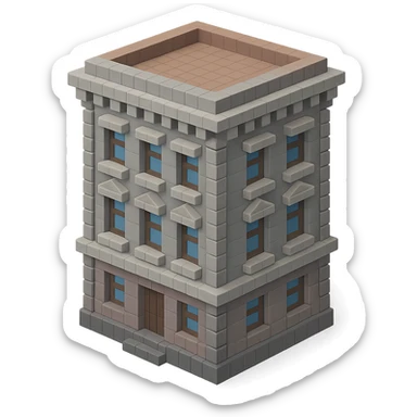 old Saint Petersburg building, decorative cornices, muted gray and brown colors, isometric view sticker