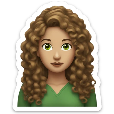 Woman with long curly brown hair and green eyes sticker