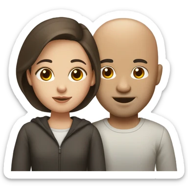 Bbrown Bald guy and girl with dark brown hair sticker
