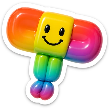 inflated bandage, shiny surface, cute face, balloon style sticker