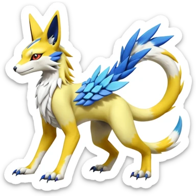 Latias-Vernid-Sergal-Lombax-Koraidon-Renamon-Zeraora-Bastet-Fakémon-Digimon-hybrid-fusion-creature, full body sticker