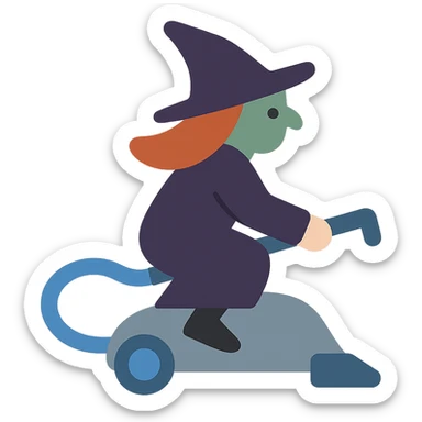 a witch riding a vacuum cleaner sticker
