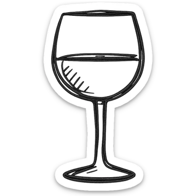 wine glass, hand drawn outlined icon style, sketchy lines, no fill, casual and artistic sticker