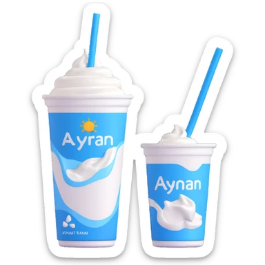 A small carton of Turkish yogurt drink (ayran) with a straw, white and blue packaging sticker
