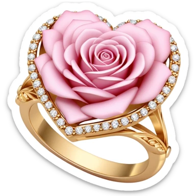 Romantic Pastel pink and gold rose heart gems crystals ring sticker