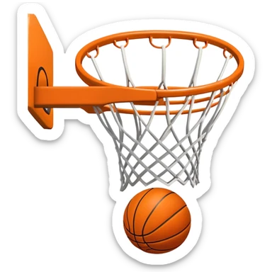 A close-up of a basketball shield and hoop with the ball swishing through the net, captured mid-air. The background emphasizes the tension and excitement of the moment, with the rim and net in sharp focus, showcasing the precision and skill of the sport. sticker
