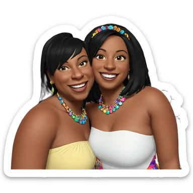smiling sisters in colorful dresses sticker