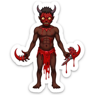 A demon covered in blood and guts whose been shot in the head and body, in the style of your bleeding skull art. Dark gritty and menacing art style. full body sticker