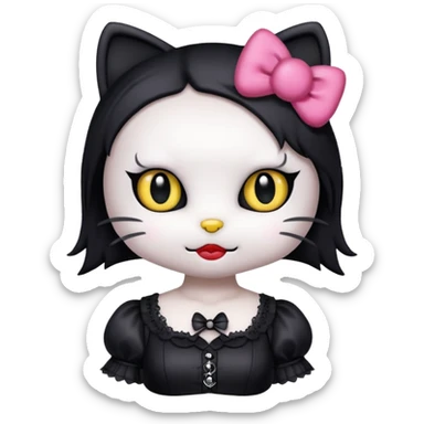 gothic Hello Kitty with a mischievous smile, gothic makeup, iOS emoji style sticker