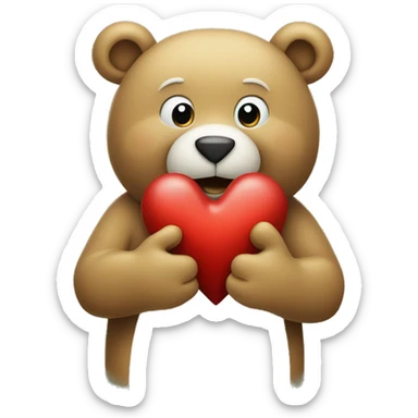 Smiling Christmas bear holding christmas heart with two hands sticker