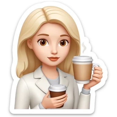 generate realistic detailed girl with cup of coffee in hand in 3d style sticker
