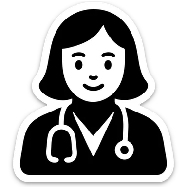 female doctor, modern medical attire, stethoscope, friendly expression, solid black icon style sticker