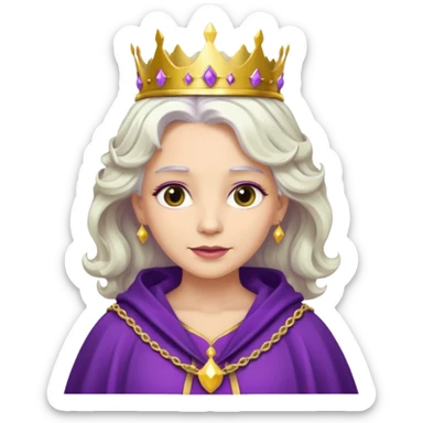Queen with wavy white hair – golden crown, purple robe sticker