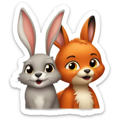 Bunny rabbit and fox love sticker