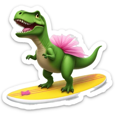 t-rex wearing a tutu on a surfboard sticker