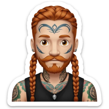 dark ginger braids man very white old very tattoed with the whitest mustache ever sticker