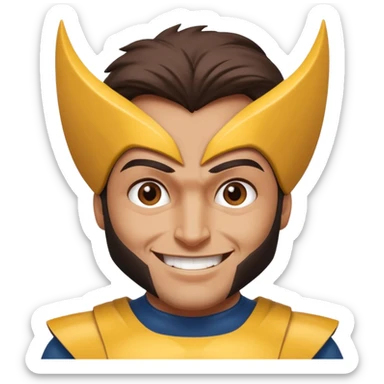Make a person with brown eyes wearing a wolverine costume and laughing sticker