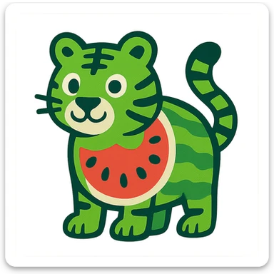 vibrant toon style green tiger with watermelon body sticker