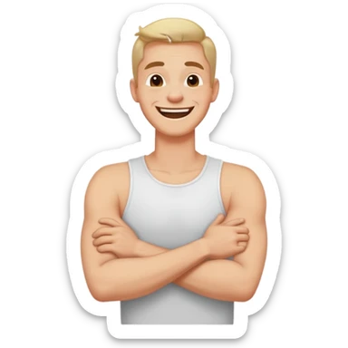 Arms crossed grabbing neck laughing guy sticker