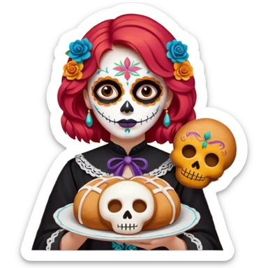 Día de muertos cabello rojo pan de muerto papel picado sticker