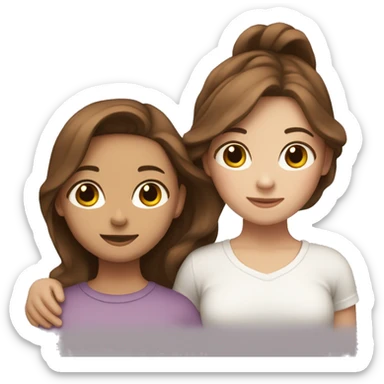 Two girls with white skin hugging each other one has wavy brown hair and the other has straight brown hair sticker