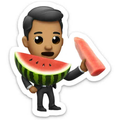 emoji of a gangster man eating a watermelon and chicken leg sticker